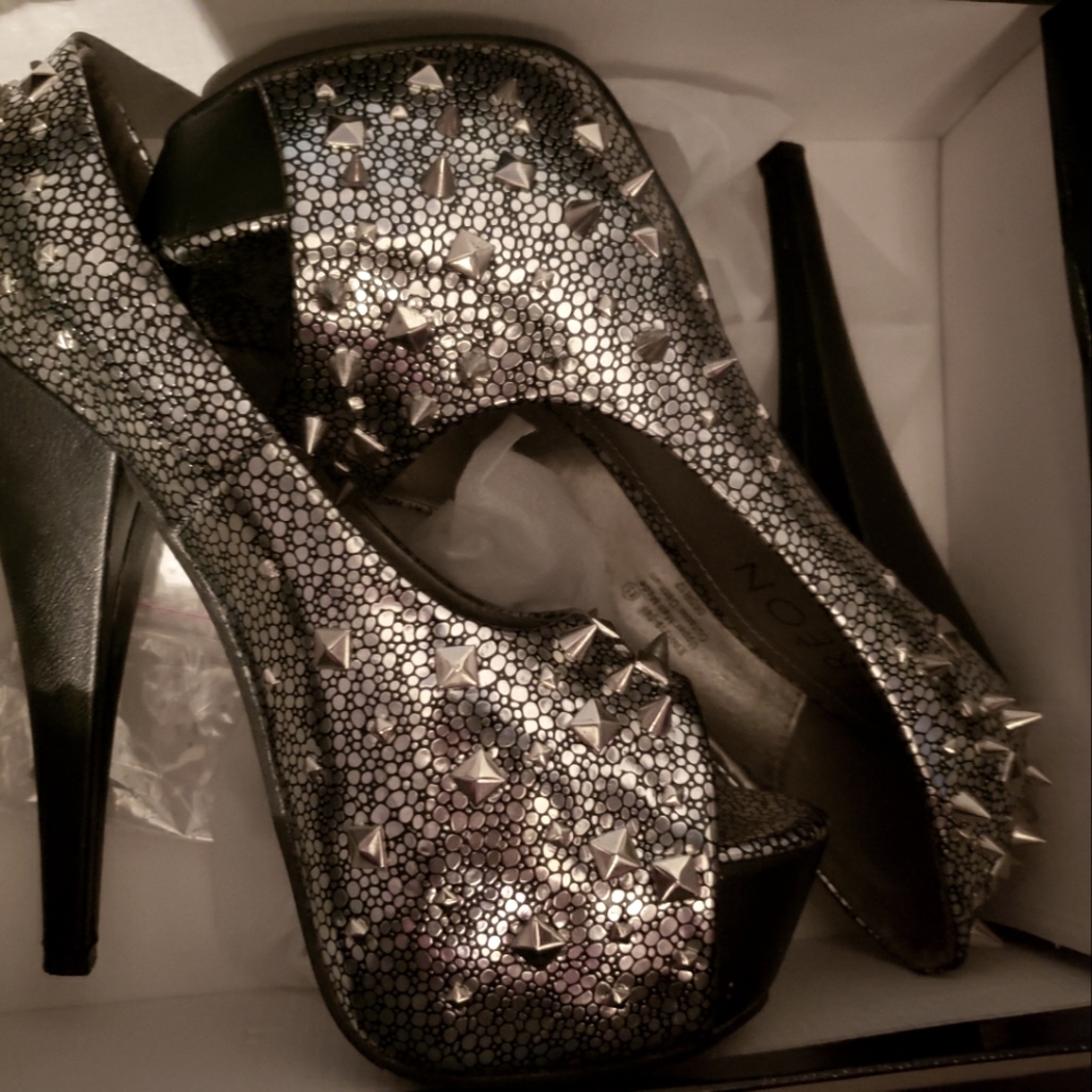 Chrome Spike heeled stilettos